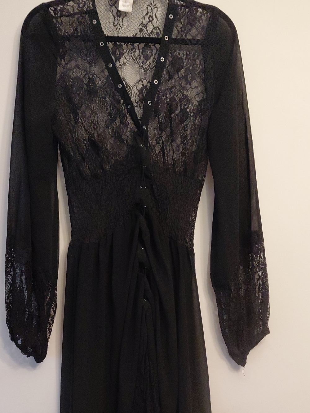 Arden B Vintage Gothic Black Lace Maxi Dress with Sheer Lace